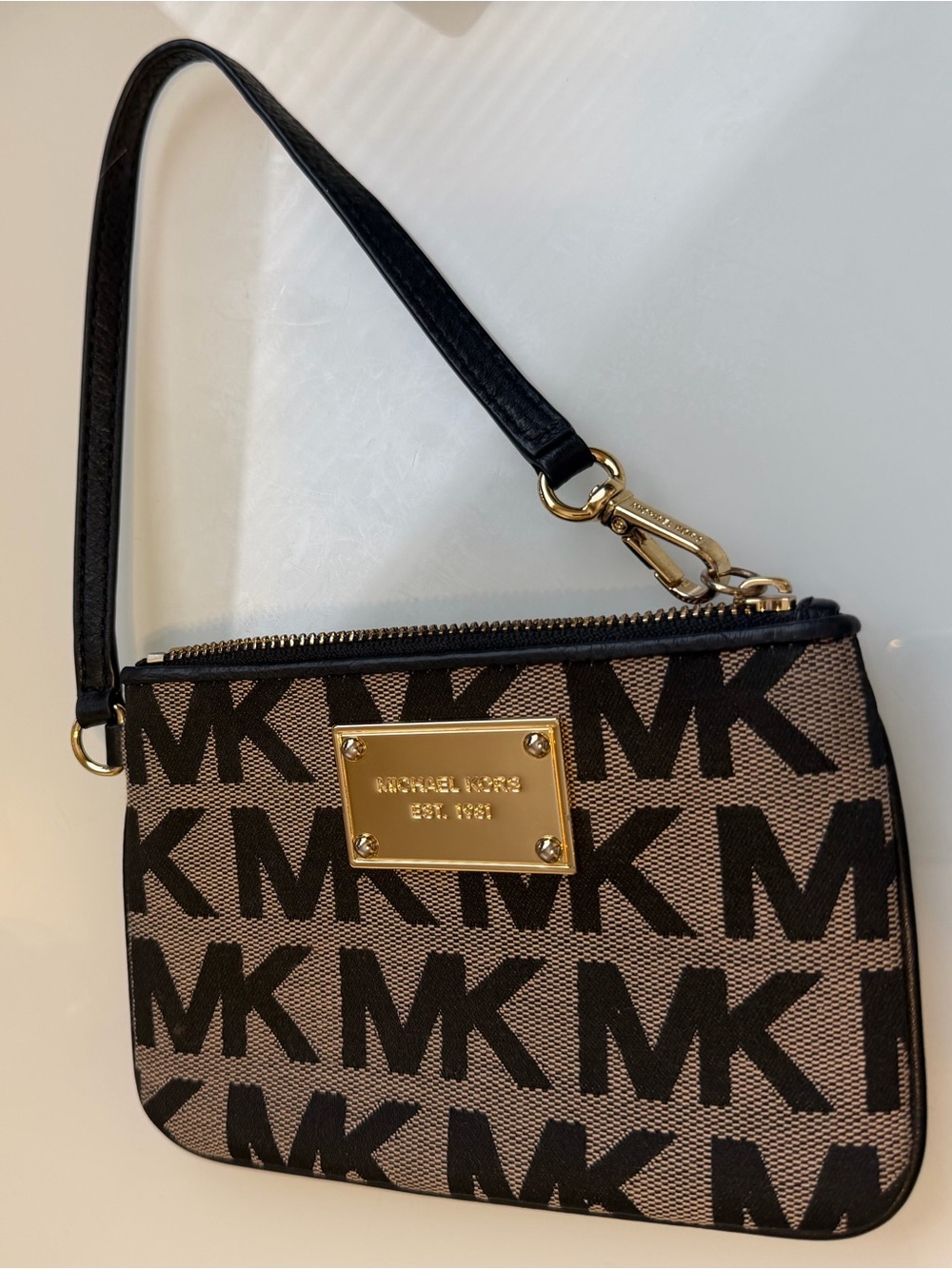 Michael Kors Black & Brown MK Logo Wristlet